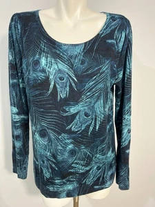 Talbots Women Pure Merino Wool Large Sweater Blue Peacock Print Large - Picture 1 of 5