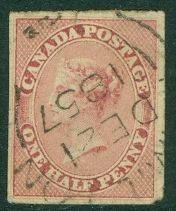 SG 17 Colonia del Canada 1852-57. 1/2d rosa intenso-rosso. Usato. Difetti, nick in alto... - Foto 1 di 2