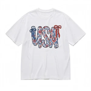 Women's Soft Breathable All Season Classic T-ShirtPatriotic Floral USA Tee - Picture 1 of 6