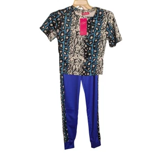 NUOVO Mundefeis 2 pezzi vestito tempo libero blu nero serpente stampa animalier Jrs XL joggers - Foto 1 di 8