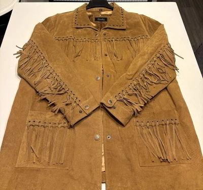 Abrigo Western Vintage Cuero Excelente Con Flecos Talla 3XL Marrón Foto 1 de 4