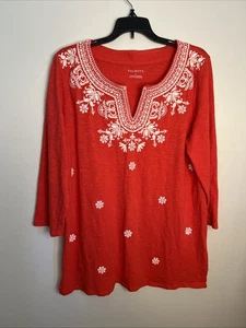 Túnica Talbots para mujer L naranja rojizo con bordado blanco manga 3/4 - nueva sin etiquetas - Imagen 1 de 9