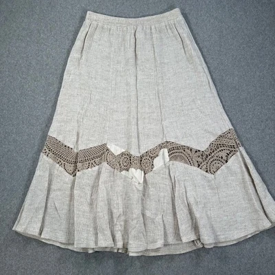 Falda midi de ganchillo vintage Lim's Laganloock beige para mujer pequeña mezcla de lino años 90 Foto 1 de 4