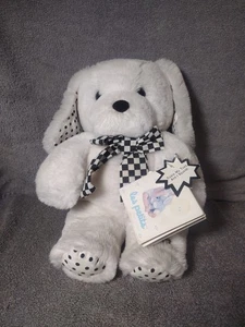 Perro de peluche vintage Applause Les Petits blanco y negro a cuadros lunares Corea - Imagen 1 de 10
