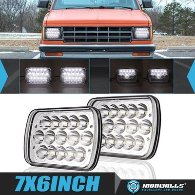 Par de faros LED cromados de 7X6" haz alto/bajo para Chevy S10 Blazer GMC S15 82-93 Foto 1 de 4