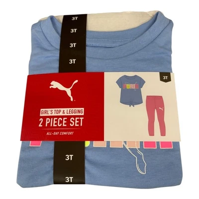 Puma Niña Conjunto Cómodo Todo el Día Manga Corta Top y Leggings Azul 3T Nuevo con Etiquetas Foto 1 de 2
