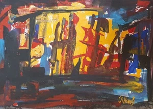 Vintage abstract expressionism gouache painting signed - Picture 1 of 12