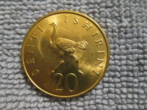 1979 - 84 Tanzania coin 20 Senti  " Ostrich "   unc Beauty animal coin Cover