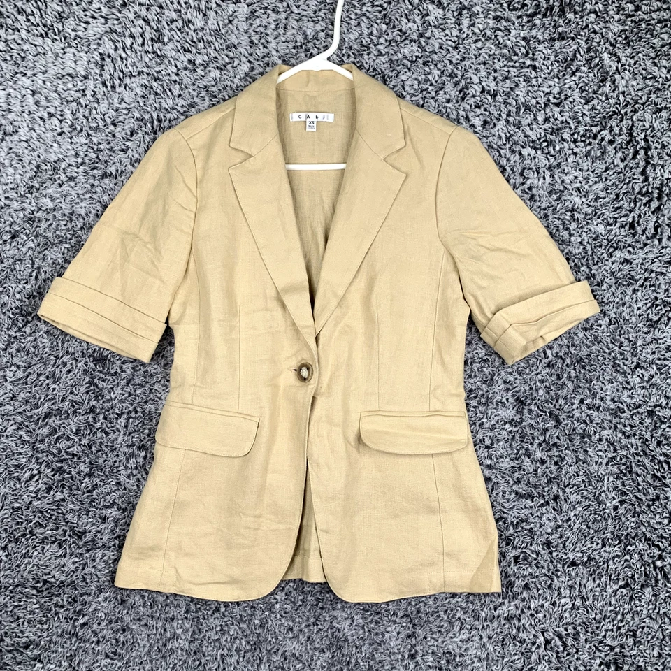 Cabi Jacket Womens XS Tan Linen Canvas One Button lightweight Academia - Image 1 of 4