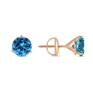 5 Kt Rundschliff Blau Ohrringe Ohrstecker Massiv Echt 14K Rotgold Schraubverschluss Martini - Bild 1 von 3