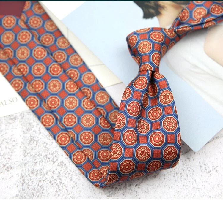 Corbata vintage digital impresa a lunares roja azul tejida jacquard para hombre Foto 1 de 1