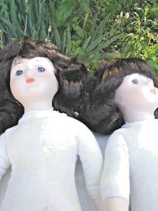 Craft Vintage 16" Puppe lang braun lockiges Haar Porzellan Gesicht/Hände/Füße - Bild 1 von 3