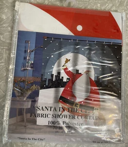 Santa Claus in The City Christmas Fabric Shower Curtain 70”x72”. Ringing Bell - Picture 1 of 3