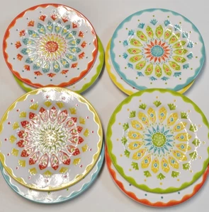 Lotto di 8 piatti insalata geometrici Laurie Gates melaminico boho floreale stella floreale - Foto 1 di 21