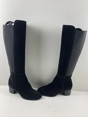 Aquatalia Black Suede/Elastic Round Toe Side Zip Knee High Boots Womens Size 7 M - Image 1 of 4