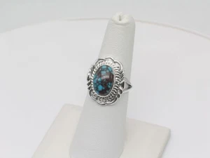 Navajo Handmade Sterling Silver & Egyptian Turquoise Ladies Ring Size 6.5 - Picture 1 of 7