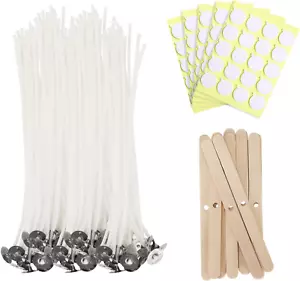 Candle Wicks 8 In, 100 Pcs with Stickers and Wick Holders, Cotton for Wax - Picture 1 of 12