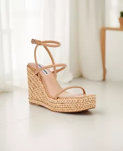 Steve Madden Womens Unify Square Toe Platform Wedge Sandals Natural Raffia NWT - Picture 1 of 6