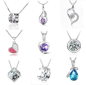 Mujeres Plata Esterlina 925 Cristal Circón Collar Colgante Joyería Regalo 40 Estilo - Imagen 1 de 41