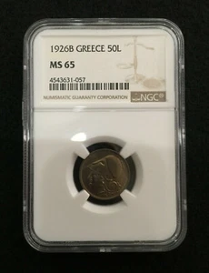 Greece 50 lepta 1926 B, NGC MS65, Second Hellenic Republic (1924 - 1935) - Picture 1 of 2