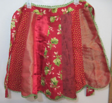 April Cornell Wine Red/Green Floral Dot Damask Panel Apron *Auberge Collection