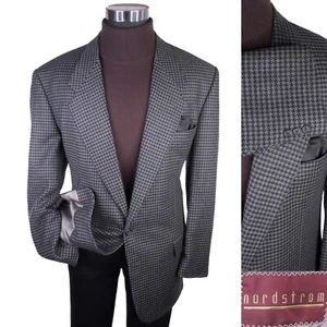 NORDSTROM Sport Coat Blazer Jacket Houndstooth Sz 44R Two Button Wool Gray/Black - Picture 1 of 13