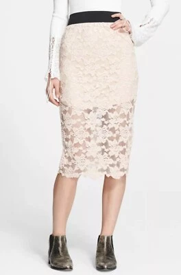 Falda Lápiz Free People Floral Encaje Rubor Rosa Midi Coqueta Pasteles Pequeña Foto 1 de 4