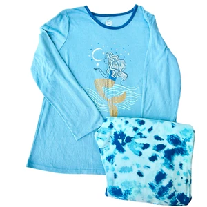 Wonder Nation Mermaid Girls Tie Dye Long Pajama Set Aqua Blue Size L 10/12 - Picture 1 of 1