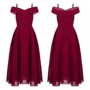 Girls Cold Shoulder Adjustable Strap Bridesmaid Dress Pageant Prom Maxi Dresses - Picture 1 of 97