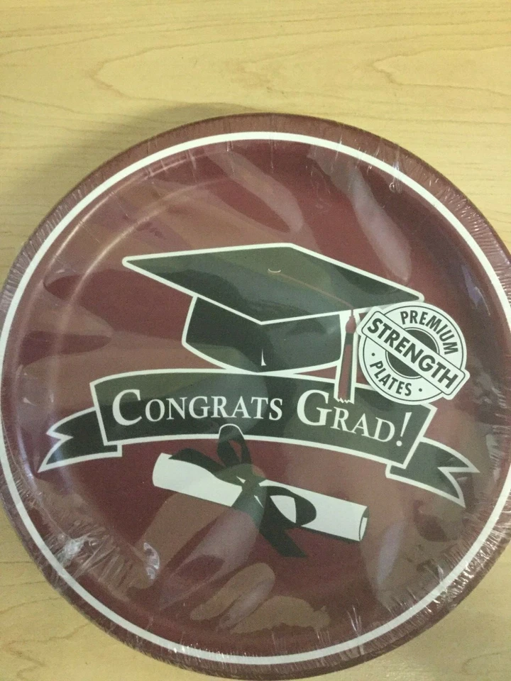Graduation Plates Burgundy 18ct Grad Dinner Plates Favor Party Supplies - Image 1 of 1