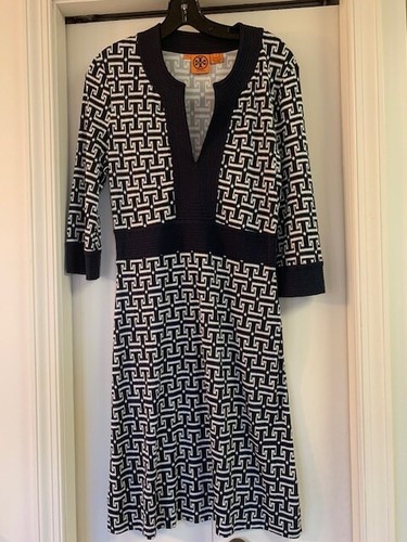 Abito in seta Tory Burch taglia media manica 3 4 blu indaco nero