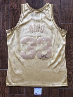 Larry Bird Celtics Signed Gold Mitchell & Ness Swingman Jersey PSA witnessed - Image 1 of 4
