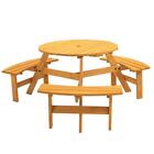 Unbranded Picnic Table 67" 6-Seats Natural/Yellow Round Wood w/ Umbrella Hole