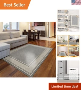 Elegant 5x7 Contemporary Area Rug with Non-Slip Rubberback in Light Gray - Picture 1 of 12