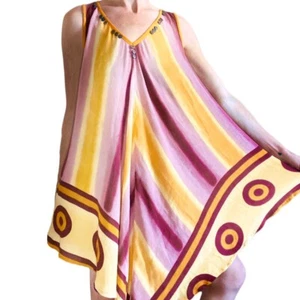 Vintage Yellow & Purple Geometric Hippie Festival Tank Tunic Dress - Picture 1 of 7