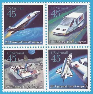 POSTAL CONGRESS 2Oth ANN. BLK OF 4-45 CENT SPACE FUTURISTIC MAIL STAMP NEW MNH - Picture 1 of 1