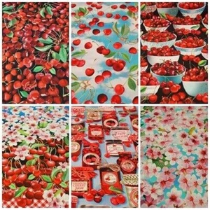 Patchwork Fabric 100% Cotton 50X110 Cherry Theme - Picture 1 of 7