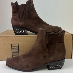 Donald J Pliner Milann Studded Heel Leather Bootie Dark Brown Kid Suede 8.5 M - Picture 1 of 8