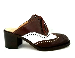 FREE LANCE Oxford Mules Brogues Marrón Blanco Francia Mujer US 6 EU 37.5 $590 * - Imagen 1 de 9