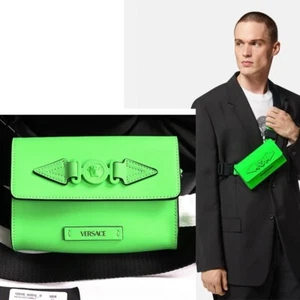 NEW $995 VERSACE Men's Neon Lime Rubberized MEDUSA BIGGIE LOGO Belt/Sling BAG - Picture 1 of 19