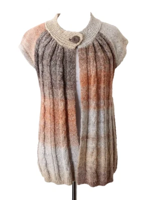 CÁRDIGAN TEJIDO CABLE OESTE SUÉTER NARANJA TOSTADO OMBRE MANGA CORTA BOTÓN MED Foto 1 de 4