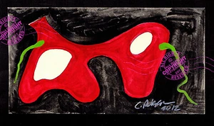 Striking Red Mask on Black NEW MODERN IMPRESSIONIST PAINTING Matisse-esque ART - Picture 1 of 12