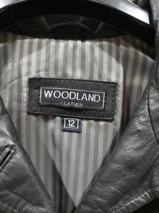 WOODLAND Leather Ladies Womens Coat UK 12 Black Colourblock Leather Winter Goth - Picture 1 of 12