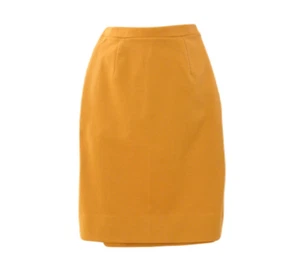 70s Vintage Mustard Wool Knit Pencil Skirt Elastic Waist Yellow Ochre Womens S - Picture 1 of 4