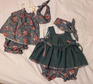 Unique, Handmade TWO Baby Girls’ Dress & Pants Sets + Headbands, Cotton,  6m