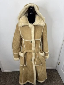 Trench cappotto vintage pelle mansarda ragazza 15/16 donna XS montone shearling con cappuccio - Foto 1 di 11