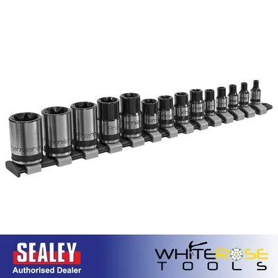 Sealey Torx Socket Set Trx-Star E4-E24 1/4" 3/8" 1/2" Drive Premier Black 14pc - Image 1 of 4