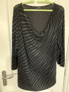 Ladies Dressy Black & Silver Top By The Collection Debenhams, Size 20 - Picture 1 of 8
