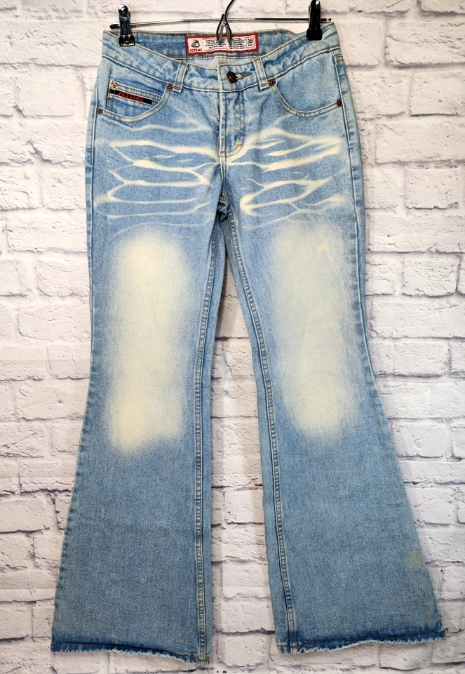 Vintage Jet Line Damen blau verblasst groß ausgestellt Glockenboden Jeans 38 x 33 Größe 6 US - Bild 1 von 4