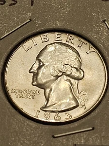 1963 P US WASHINGTON QUARTER KM164 90% SILBER BRILLANT BANKFRISCH KOSTENLOSER VERSAND - Bild 1 von 2